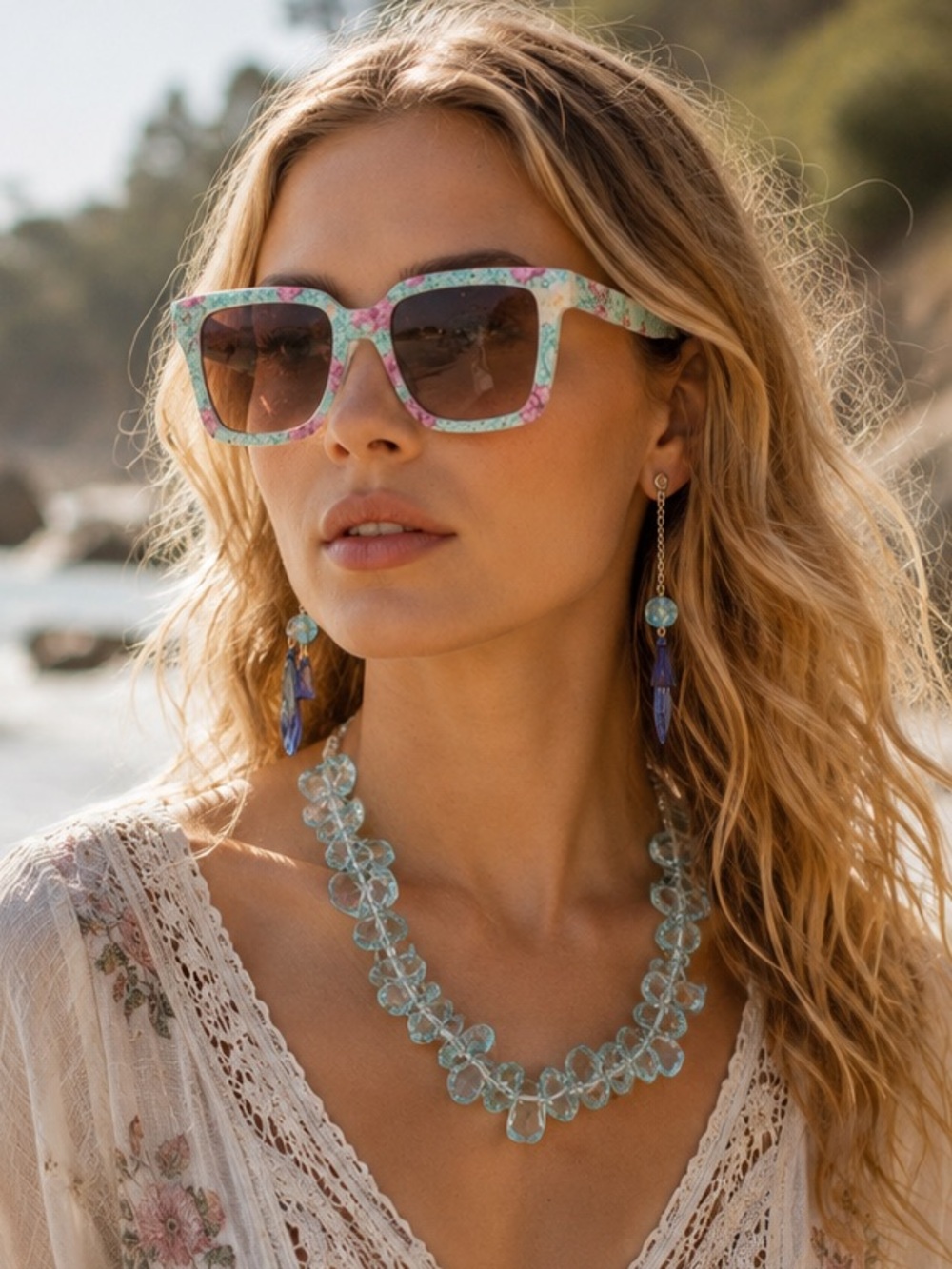 LoveShackFancy Sunglasses Nouvella Turquoise Waves